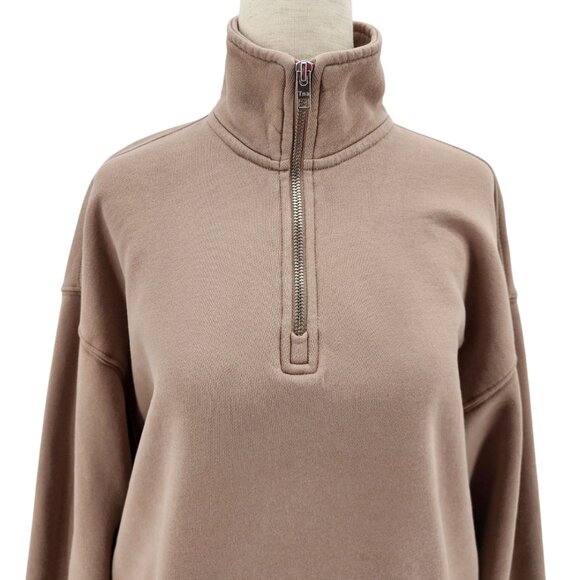 Aritzia TNA Cozy Fleece Womens XS Sweatshirt 1/4 Zip Tan Pullover Long Sleeve - Picture 3 of 11